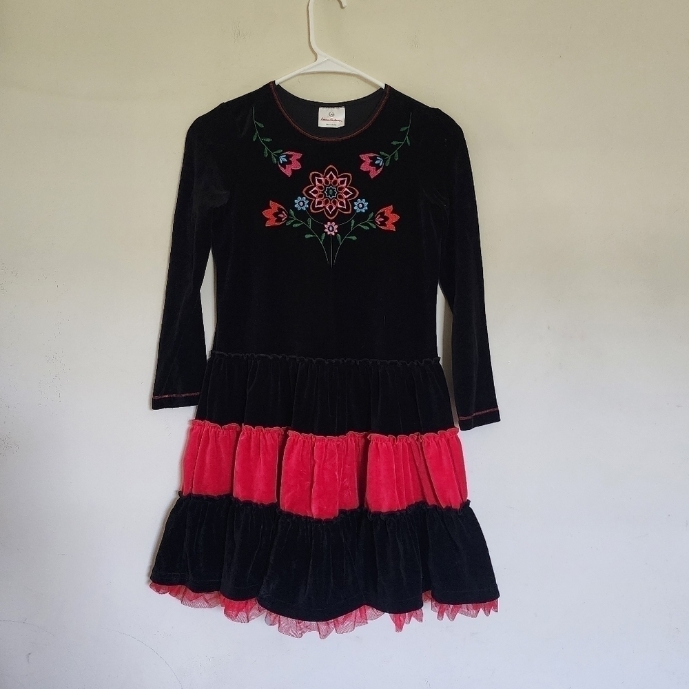 Hanna Andersson Velvet Floral Embroidered Holiday Dress size 140/ US 10Y